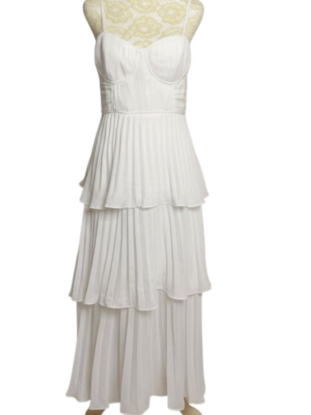 Lulus Cascading Crush Chiffon Dress Tiered Pleated Fit Flare White S - Picture 6 of 13